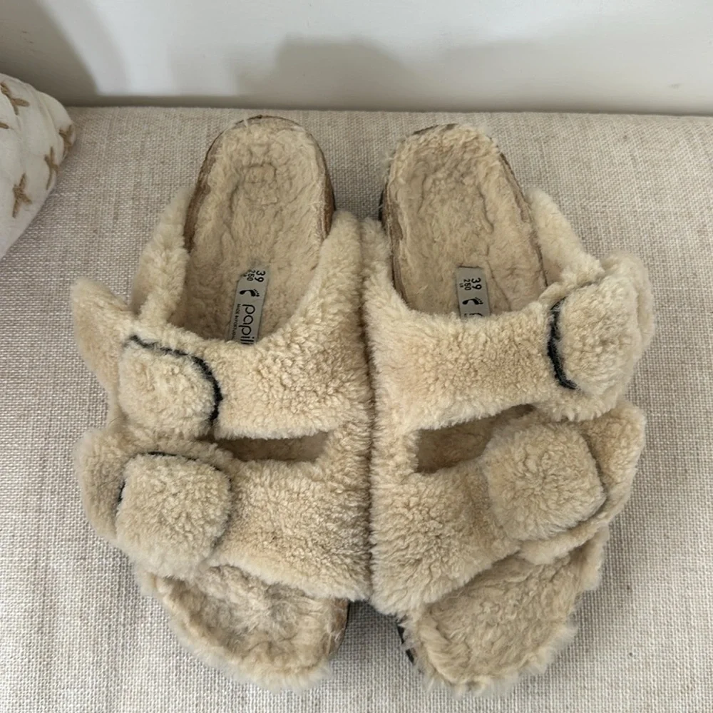 Papillio Birkenstock ARIZONA BIG BUCKLE FUR SANDAL eggshell Women’s Size 39 - Picture 3 of 5